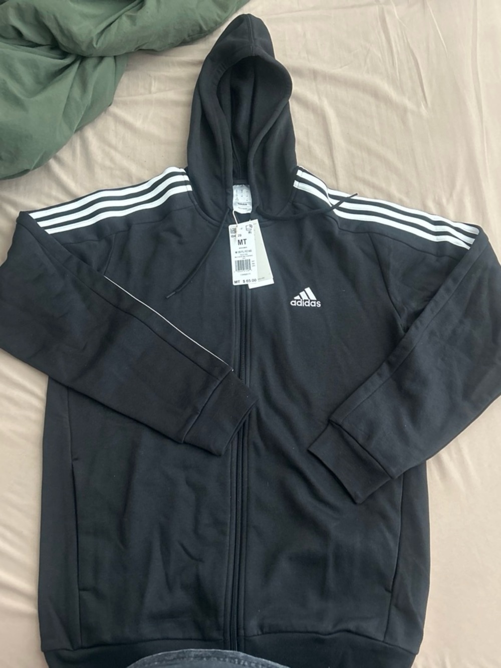 adidas Black Full-Zip Hooded Track Top with White Stripe Logo